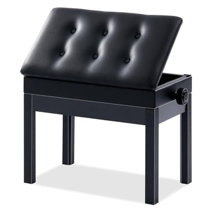 AODSK Adjustable Wooden Piano Bench with Padded Cushion and Storage with Sheet Music Storage Black 22.05''x13.39''x18.31''(Height Adjustable Range:18.31''-22.05'')