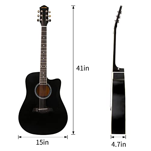 AODSK Acoustic Guitar Beginner 41 Inch Full Size Solid Spruce Top Guitarra Bundle Kit with Gig Bag Tuner Capo Picks String Strap,Right Hand Black