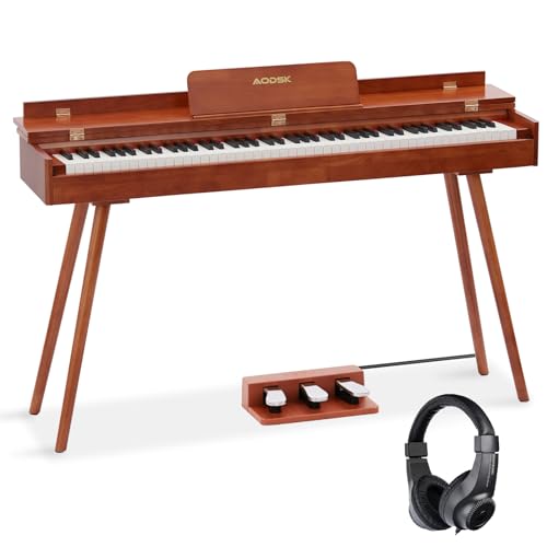 AODSK Wooden Digital Piano 88 Key Full Size Weighted Keyboard,All Solid Wood Body Piano for Beginners,with Sheet Music Stand,Triple Pedal,Power Adapter,Supports USB-MIDI Connecting(UB-99G)