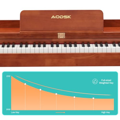 AODSK Wooden Digital Piano 88 Key Full Size Weighted Keyboard,All Solid Wood Body Piano for Beginners,with Sheet Music Stand,Triple Pedal,Power Adapter,Supports USB-MIDI Connecting(UB-99G)