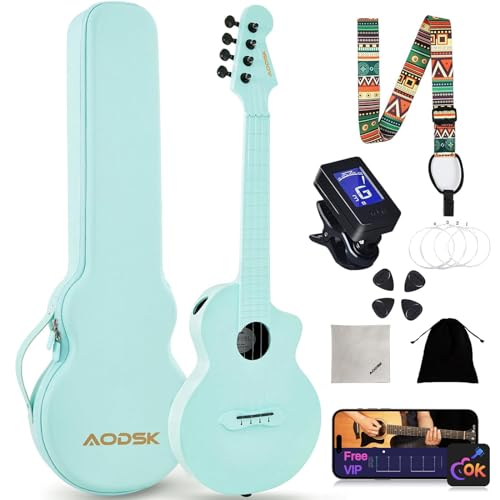 AODSK Concert Ukulele for Adult Kids Beginners Kit,23inch Carbon Fiber Travel Ukulele with Beginner Kit with Case,Pick,Strap,Strings