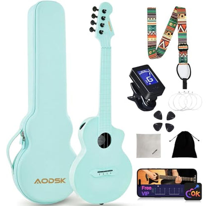 AODSK Concert Ukulele for Adult Kids Beginners Kit,23inch Carbon Fiber Travel Ukulele with Beginner Kit with Case,Pick,Strap,Strings