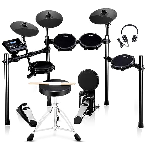 AODSK Electric Drum Set,Electronic Drum Kit for Adults with 455 Sounds,Mesh Drum Pads,Drum Sticks,Heavy Duty Pedals,Drum Throne,Sticks Headphone Included