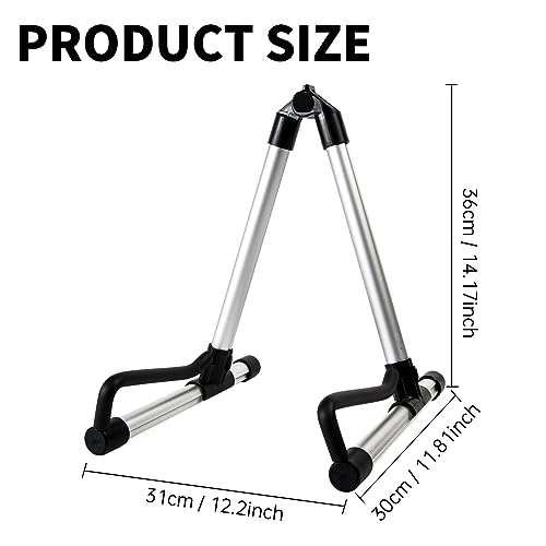 AODSK Guitar Stand Folding with adjustable A-Frame for Acoustic Classical and Electric Guitars Bass Ukulele Portable (Single Stand-Silver)