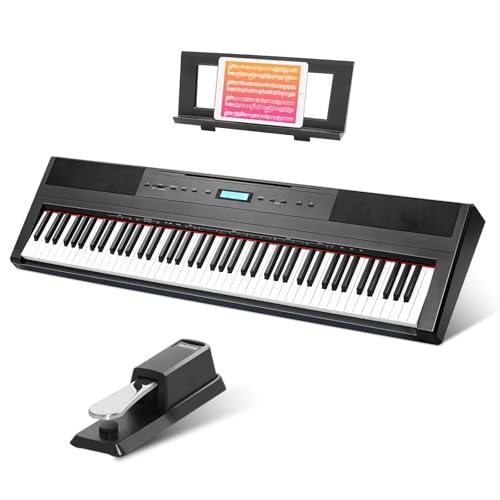 AODSK Weighted Piano 88-Key Beginner Digital Piano,Full Size Weighted keyboard with Hammer Action,238Tones,200 Rhythms,100 Demo Songs,with Sustain Pedal,Stereo Speakers,MP3 Function,Black, S-600