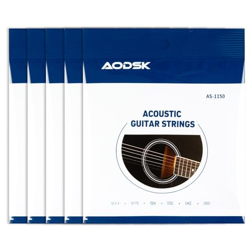 AODSK Guitar Strings,Light Acoustic Strings Phosphor Bronze Coating Acoustic Guitar Strings,5 Sets of 6 Hex Steel String(.011-.050)