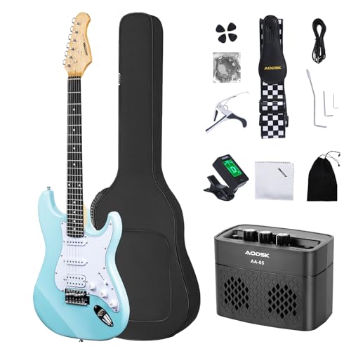 AODSK Electric Guitar with Amp Beginner Kit 39 Inch Solid Body Full Size,All Accessories,Digital Tuner,Six Strings,Four Picks,Tremolo Bar,Strap,Gig Bag,Starter kit