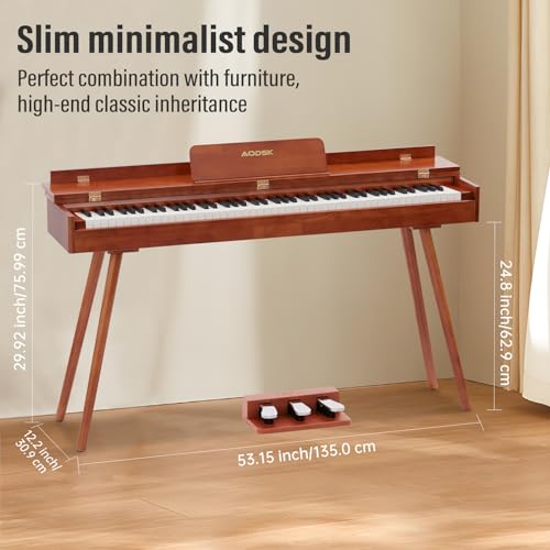 AODSK Wooden Digital Piano 88 Key Full Size Weighted Keyboard,All Solid Wood Body Piano for Beginners,with Sheet Music Stand,Triple Pedal,Power Adapter,Supports USB-MIDI Connecting(UB-99G)