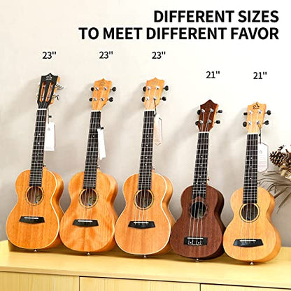 AODSK Soprano Ukulele for Beginners Kit for Kid Adult Student,Sapele Hawaiian Starter Uke Kids Guitar Ukalalee with Gig Bag and-Ukulele Lessons (Sapele Wood, Concert)