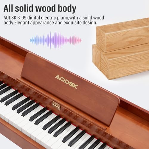 AODSK Wooden Digital Piano 88 Key Full Size Weighted Keyboard,All Solid Wood Body Piano for Beginners,with Sheet Music Stand,Triple Pedal,Power Adapter,Supports USB-MIDI Connecting(UB-99G)