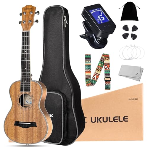 AODSK Ukulele For Beginners,Starter Bundle Kit with Free Gig Bag Strap,Professional Acoustic Ukelele Four String Wooden Hawaiian Uke for Kids Students Starter Kit