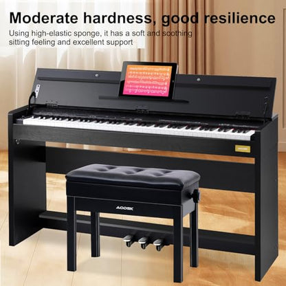 AODSK Adjustable Wooden Piano Bench with Padded Cushion and Storage with Sheet Music Storage Black 22.05''x13.39''x18.31''(Height Adjustable Range:18.31''-22.05'')