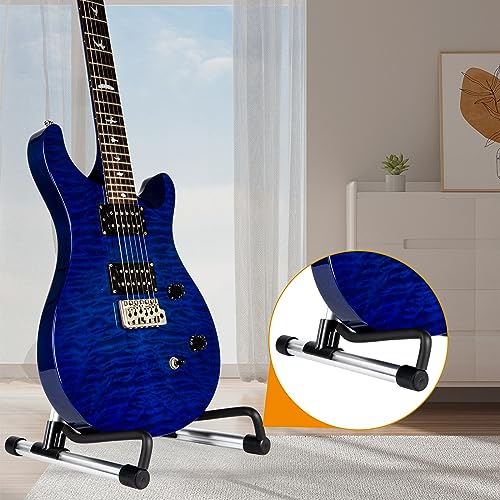 AODSK Guitar Stand Folding with adjustable A-Frame for Acoustic Classical and Electric Guitars Bass Ukulele Portable (Single Stand-Silver)