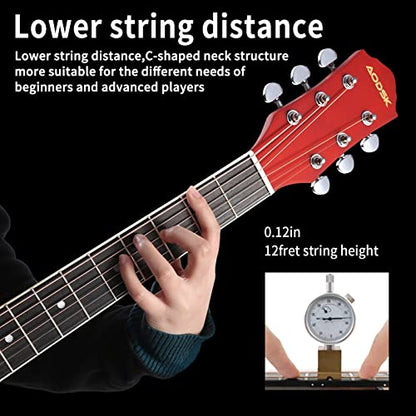 AODSK Acoustic Guitar Beginner 41 Inch Full Size Solid Spruce Top Guitarra Bundle Kit with Gig Bag Tuner Capo Picks String Strap,Right Hand Black