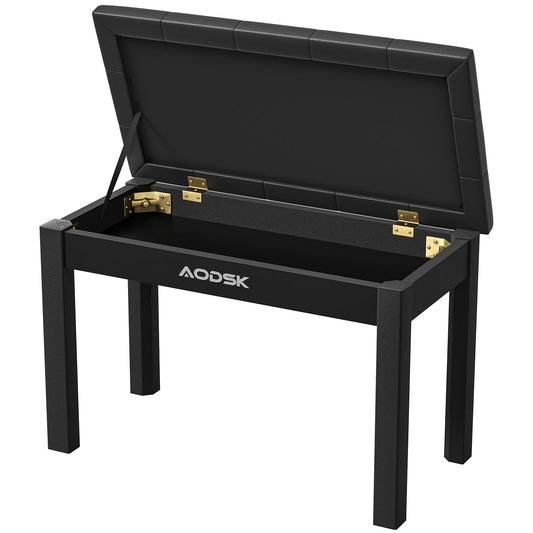 AODSK Piano Bench with Padded Cushion and Storage Compartment for Music Books,Solid Wood Keyboard Bench Duet Piano Bench,Black Piano Stool,29.13''x12.99''x18.11Inches