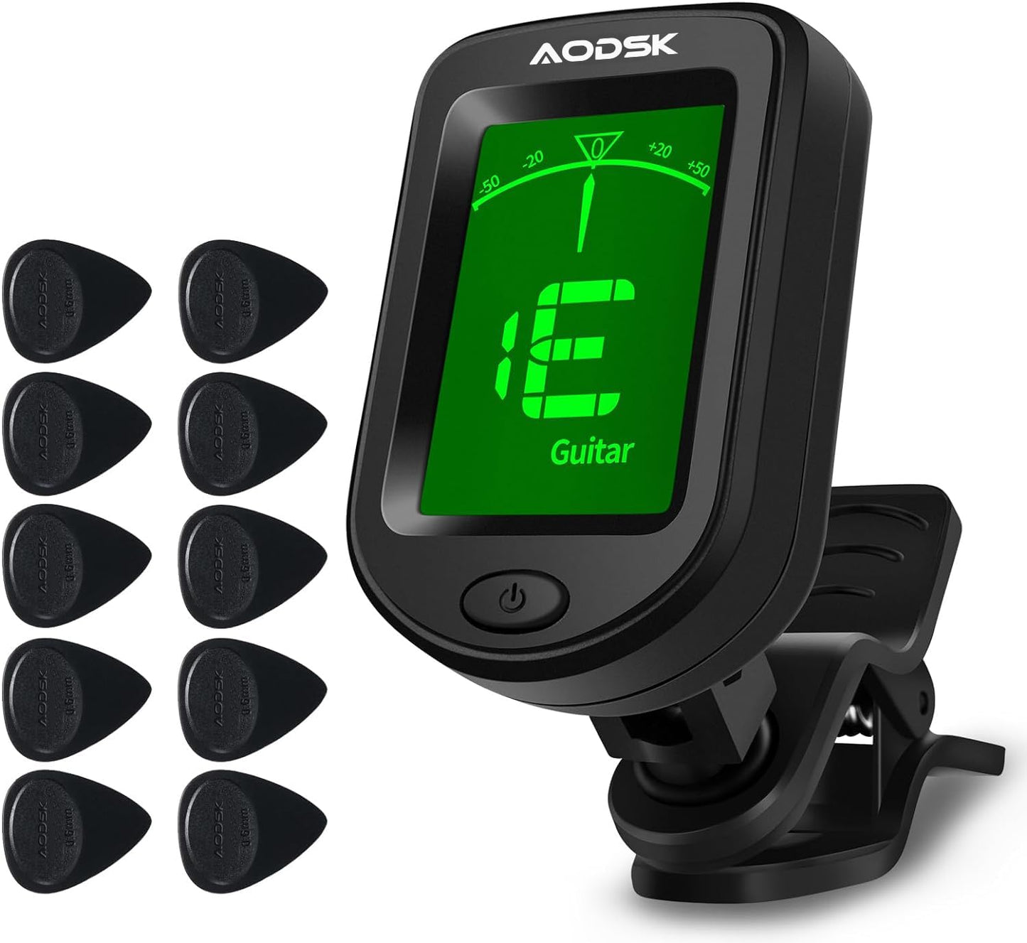 Aodsk Clip-on Guitar Tuner for String Instrument,Digital Electronic Tuner,Large Clear LCD Display,Rotatable,Suitable for Acoustic Guitar,Ukulele,Bass,Violin and Chromatic,with 10 Guitar Picks