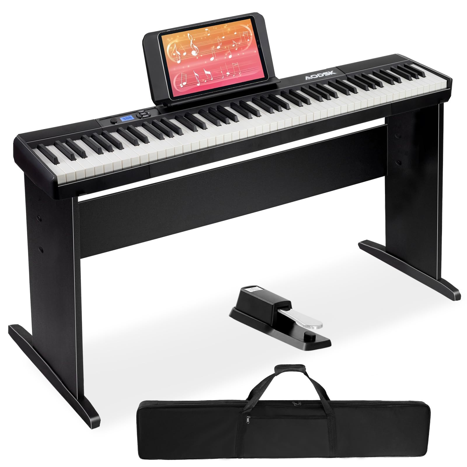 Aodsk 88 Key keyboard piano, Portable Digital Piano with Wooden stand ...