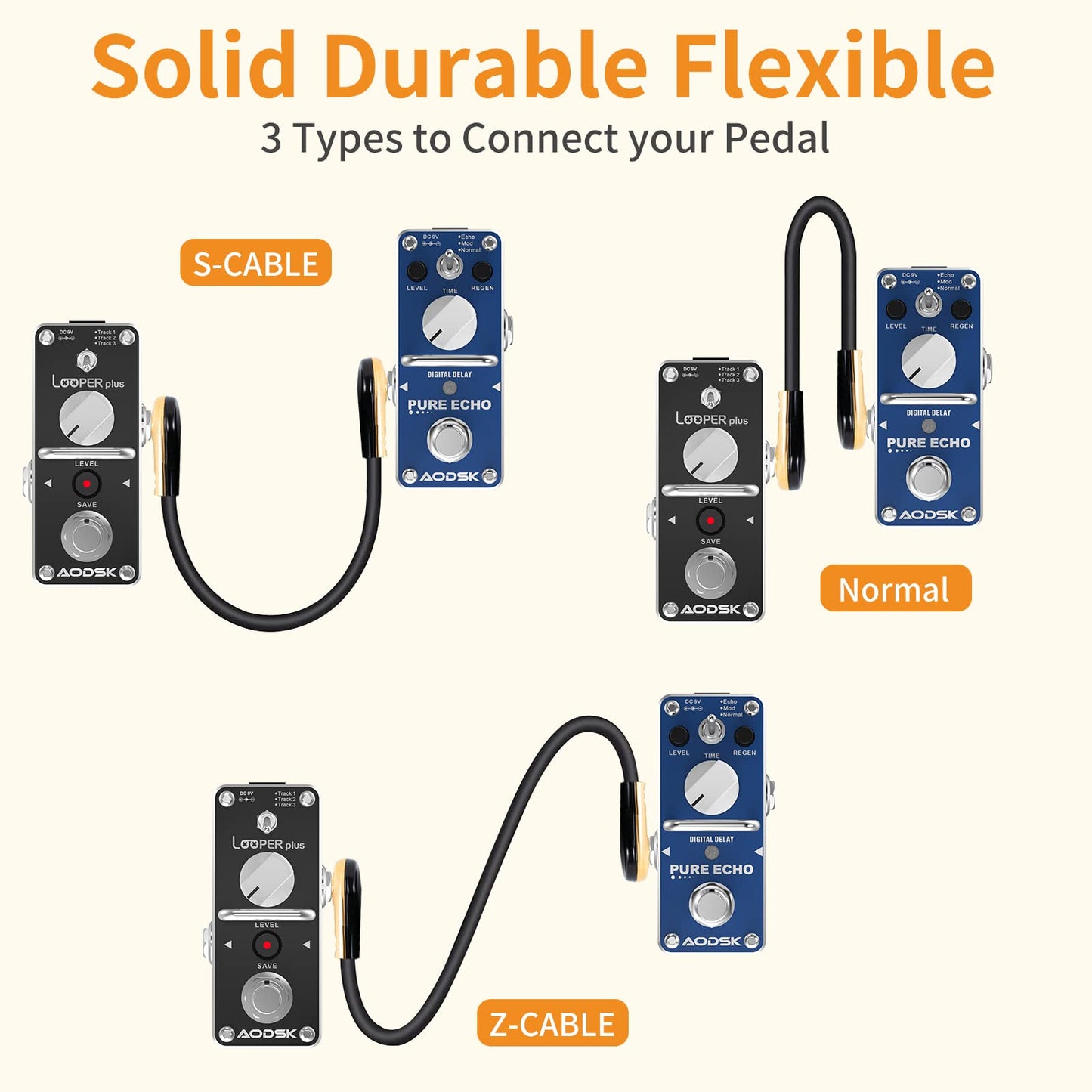 AODSK 6 Pack Flat Guitar Patch Cables, Guitar Effect Pedal Instrument Cable,1/4 Inch Right Angle Plugs,Save Space Clear Sound,for Guitar Effect Pedal