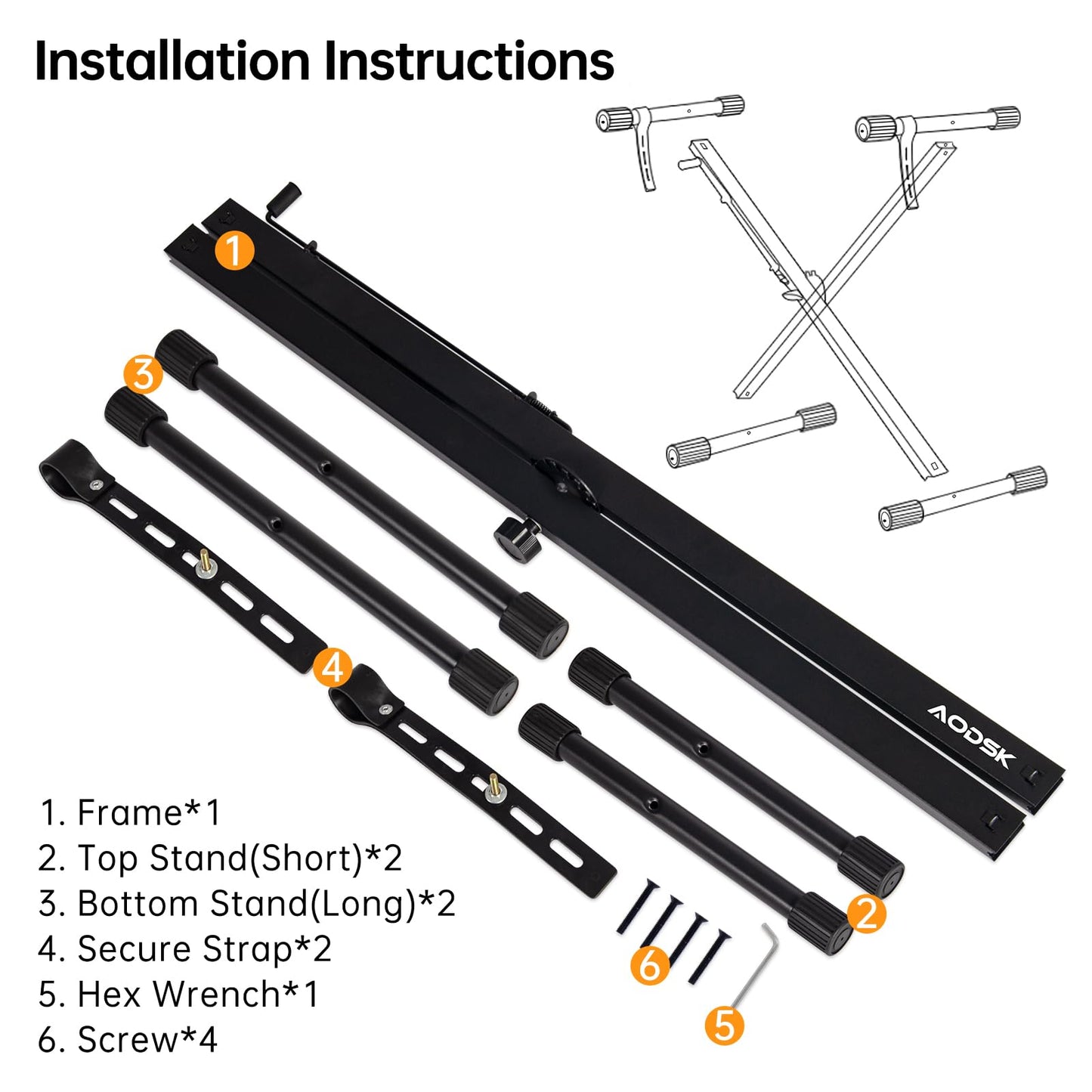 AODSK Single-X Keyboard Stand Adjustable Width & Height,Piano Stand with Locking Straps & Quick Release Mechanism-Adjust height in one second