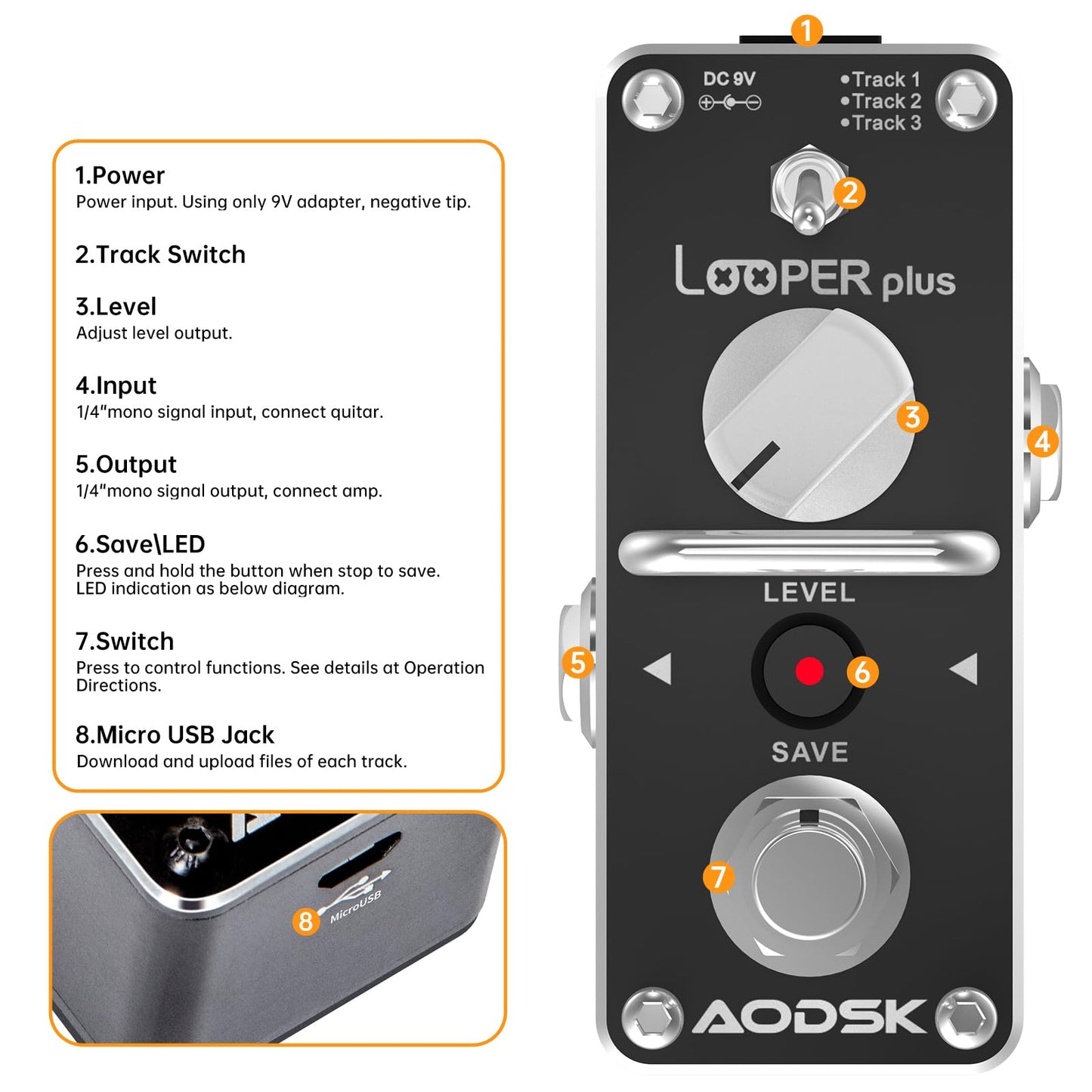 AODSK Electric Guitar Effect Pedal (Looper)