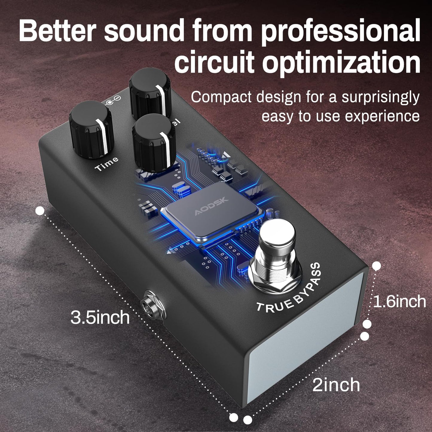 AODSK Electric Guitar Effect Pedal, Digital Delay, Time, Level, Repeat,True Bypass, 9V DC