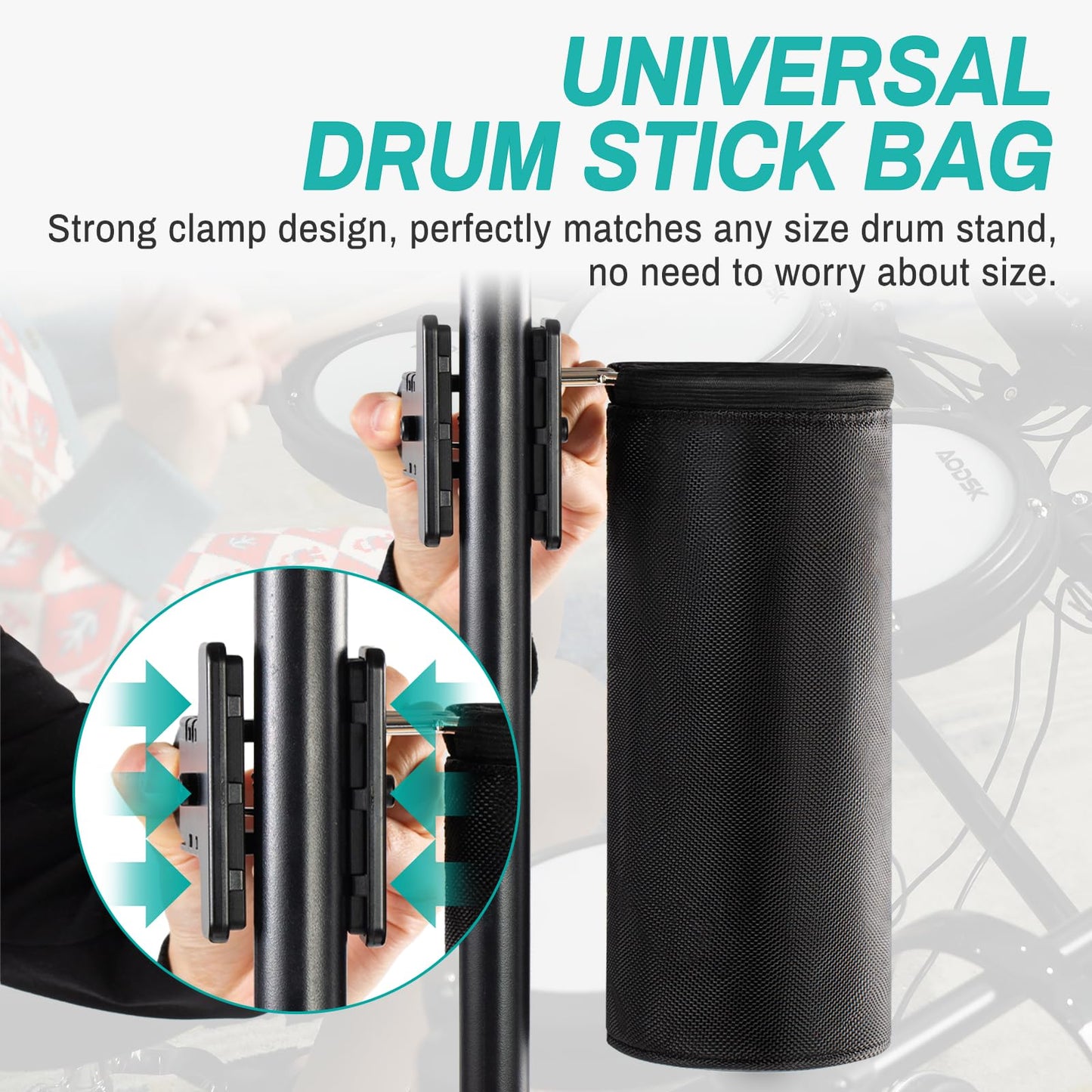 AODSK Drum Stick Holder,Adjustable Nylon Drum Stick Bag,Drum Stick or Brush Mallet Container Bag,Universal Clip-On Drum Stick Holder,Holds Up to 10 Pairs of Drum Sticks