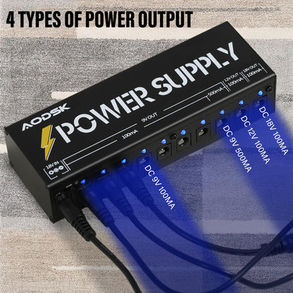 AODSK Guitar Effect Pedal Power Supply,9V/12V/18V DC Output,10 Isolated DC Output（AH-05）