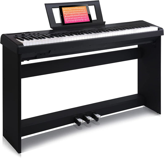 AODSK 88 Key Full Size Weighted Beginner Digital Piano,with Furniture Stand and Triple Pedals,2x25W Speakers,MP3 Function,Black