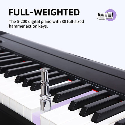 AODSK 88 Key Full Size Weighted Beginner Digital Piano,with Furniture Stand and Triple Pedals,2x25W Speakers,MP3 Function,Black