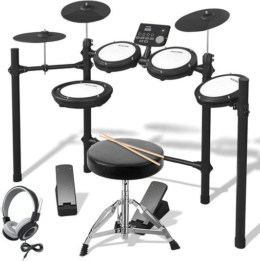 AODSK Electric Drum Set,Electronic Drum Kit for Adults Beginner with 25 Drum Kits and 400 Sounds,Silent Mesh Drum Set with Heavy Duty Pedals,Contains Drum Stools,Drum Sticks,Headphones,UAED-600