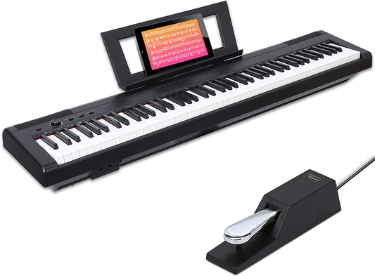 AODSK 88 Key Full Size Weighted Beginner Digital Piano,Portable Electric Piano with Sustain Pedal,2x25W Speakers,MP3 Function,Black