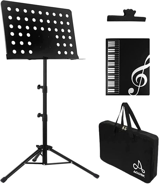 AODSK Sheet Music Stand 2 in 1 Dual-Use Desktop Book Stand with Portable Carrying Bag,Sheet Music Folder & Clip Holder(AS-M66)