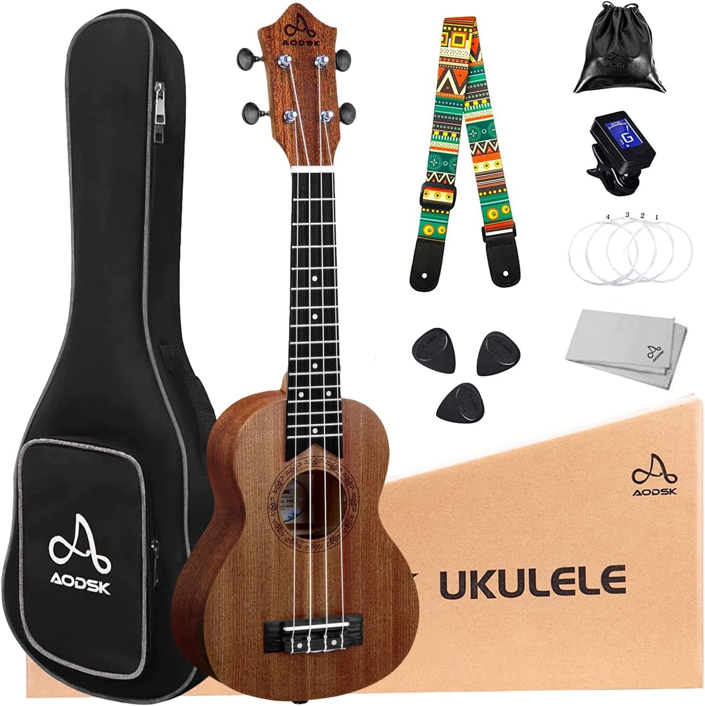 AODSK Ukulele for Beginners Kit for Kid Adult Student,Sapele 21 Inch Soprano Starter Uke Kids Guitar Ukalalee with Gig Bag and Ukulele Accessorie